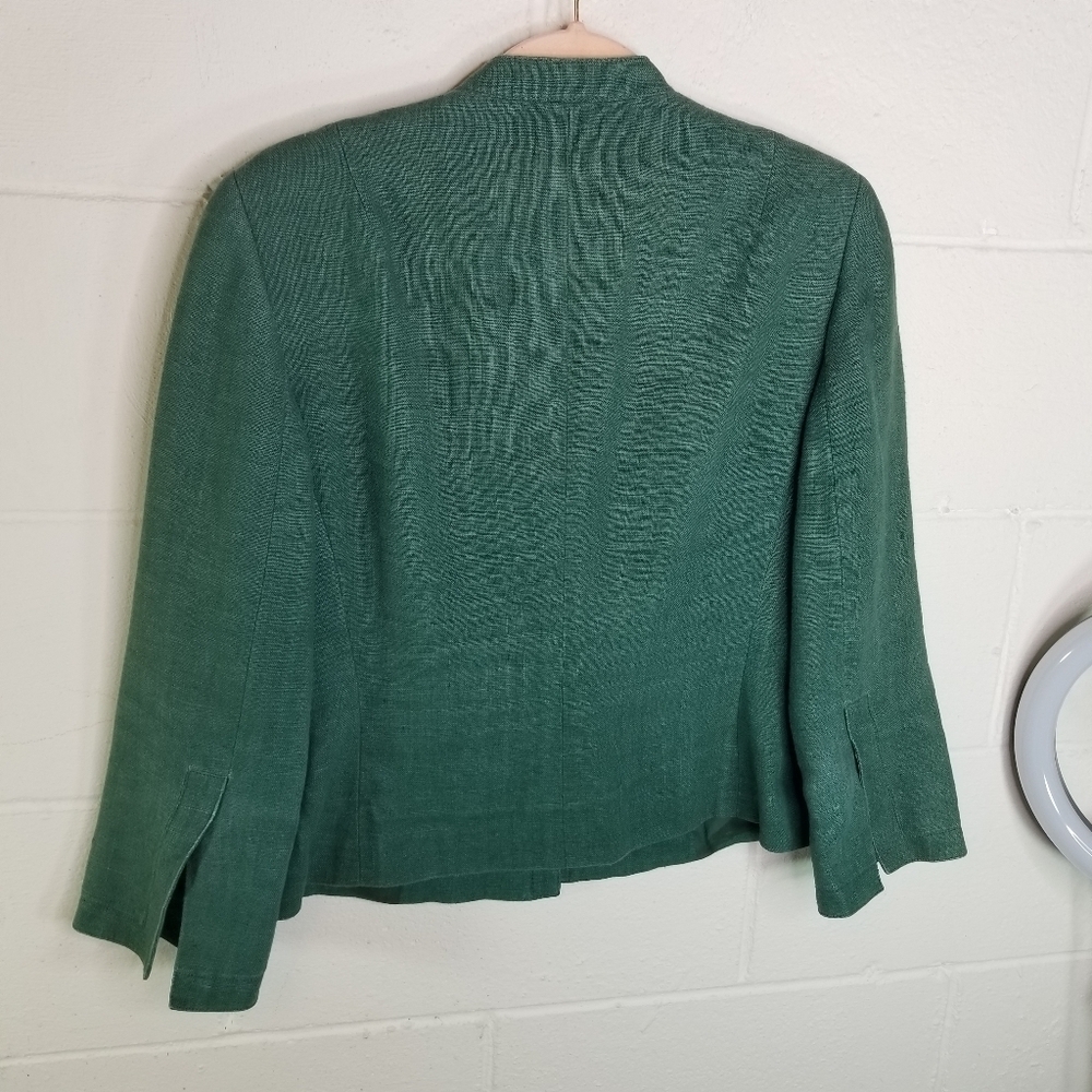 Akris Punto teal green linen cropped jacket - Picture 5 of 12